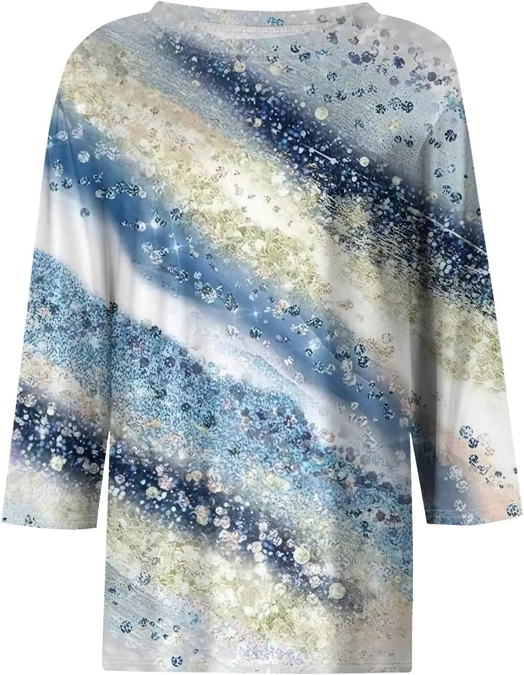 2025 Summer Shirts for Women 3/4 Length Sleeve Crewneck Tops Casual Loose Fit Shirt Floral Printed Cute Blouse