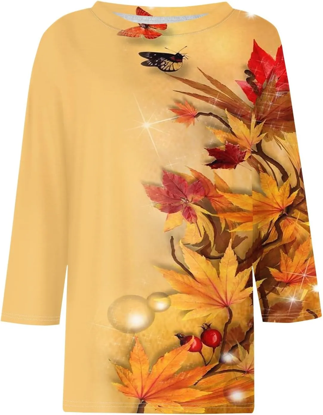 2025 Summer Shirts for Women 3/4 Length Sleeve Crewneck Tops Casual Loose Fit Shirt Floral Printed Cute Blouse