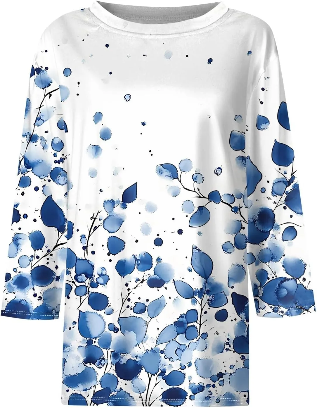 2025 Summer Shirts for Women 3/4 Length Sleeve Crewneck Tops Casual Loose Fit Shirt Floral Printed Cute Blouse