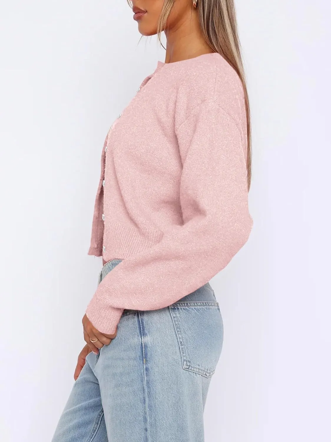 Balimtoy Women's Cropped Cardigan Sweaters Long Sleeve Button Down Sweaters Knit Cardigan Cute Y2k Open Front Crop Top