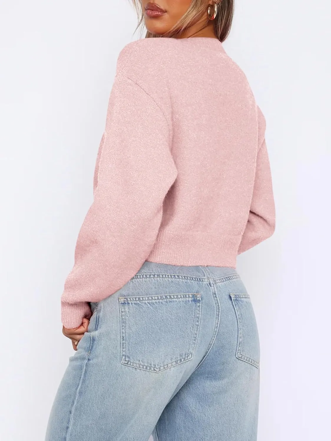 Balimtoy Women's Cropped Cardigan Sweaters Long Sleeve Button Down Sweaters Knit Cardigan Cute Y2k Open Front Crop Top