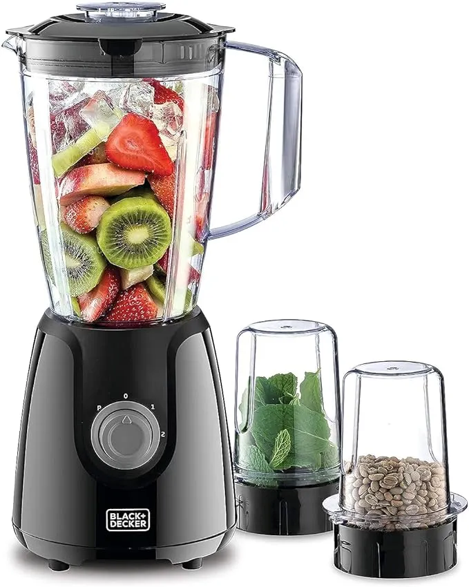 BLACK DECKER Blender with Grinder Mills, 400W Power, 1.5L with 300ml 2 Grinding Mills,