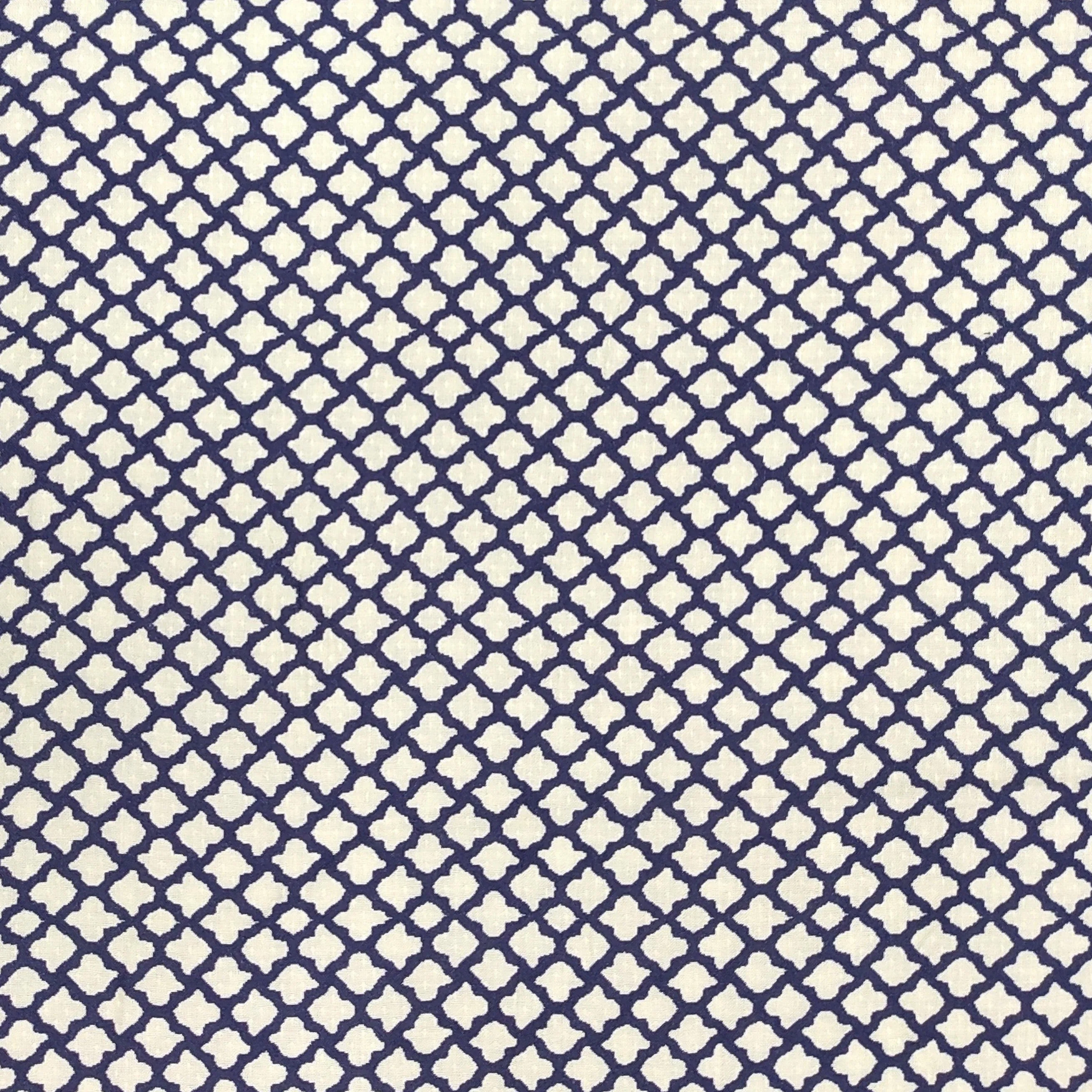 Blue & Cream Traditional Print Viscose Dobby Fabric