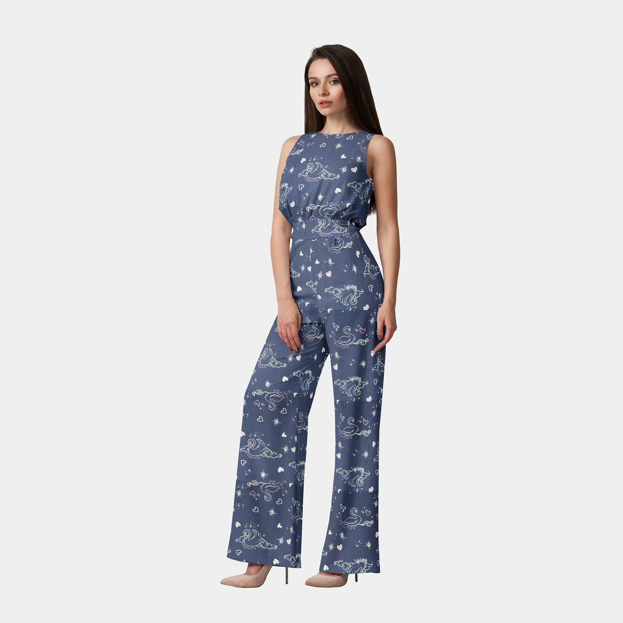 Blue Duck Print Visocse Dobby Fabric