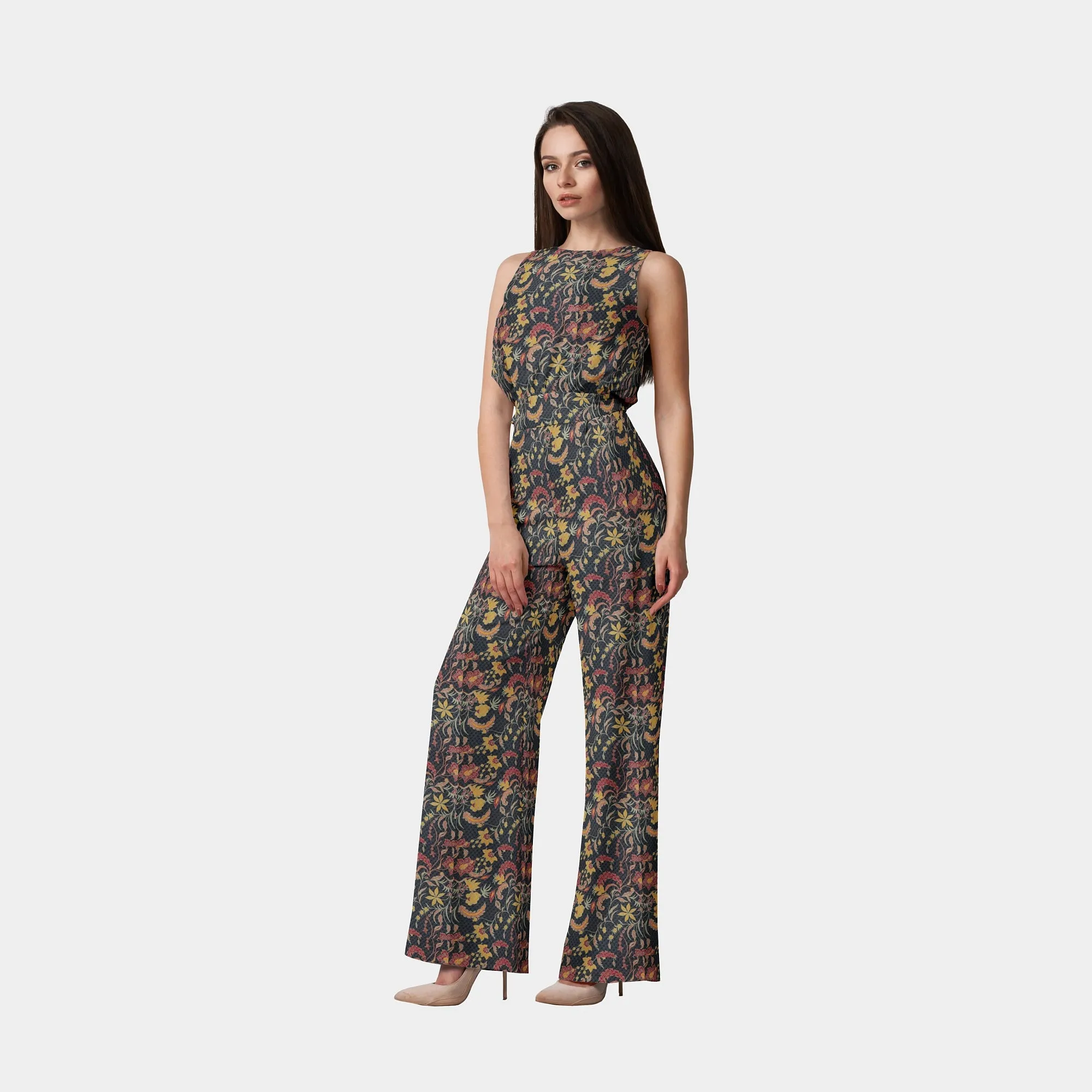 Brown Floral Print Viscose Dobby Fabic
