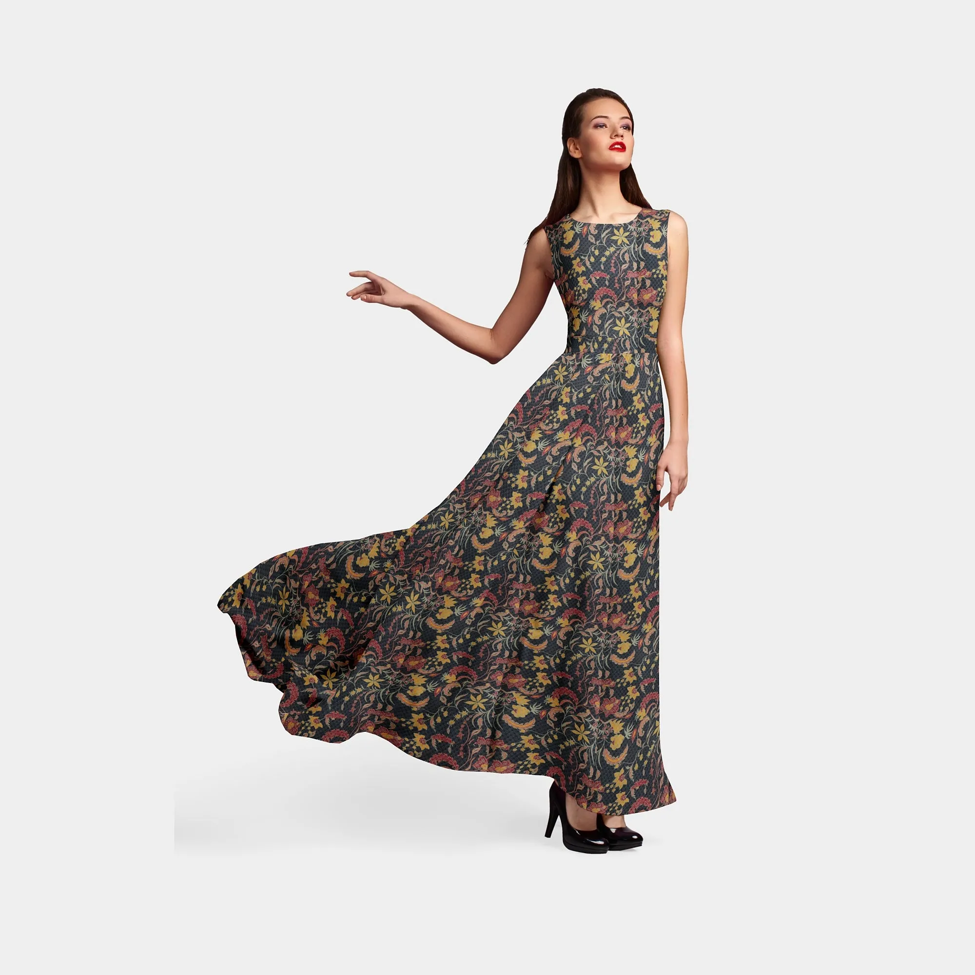 Brown Floral Print Viscose Dobby Fabic