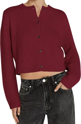 Cioatin Women Long Sleeve Button Down Knit Crop Cardigan Open Front Lightweight Sweater Pullover Fall Outfits Tops