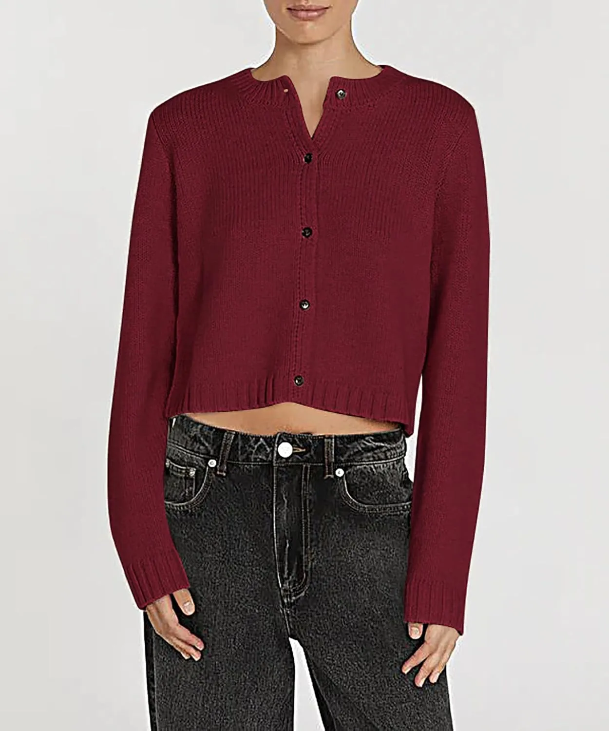 Cioatin Women Long Sleeve Button Down Knit Crop Cardigan Open Front Lightweight Sweater Pullover Fall Outfits Tops