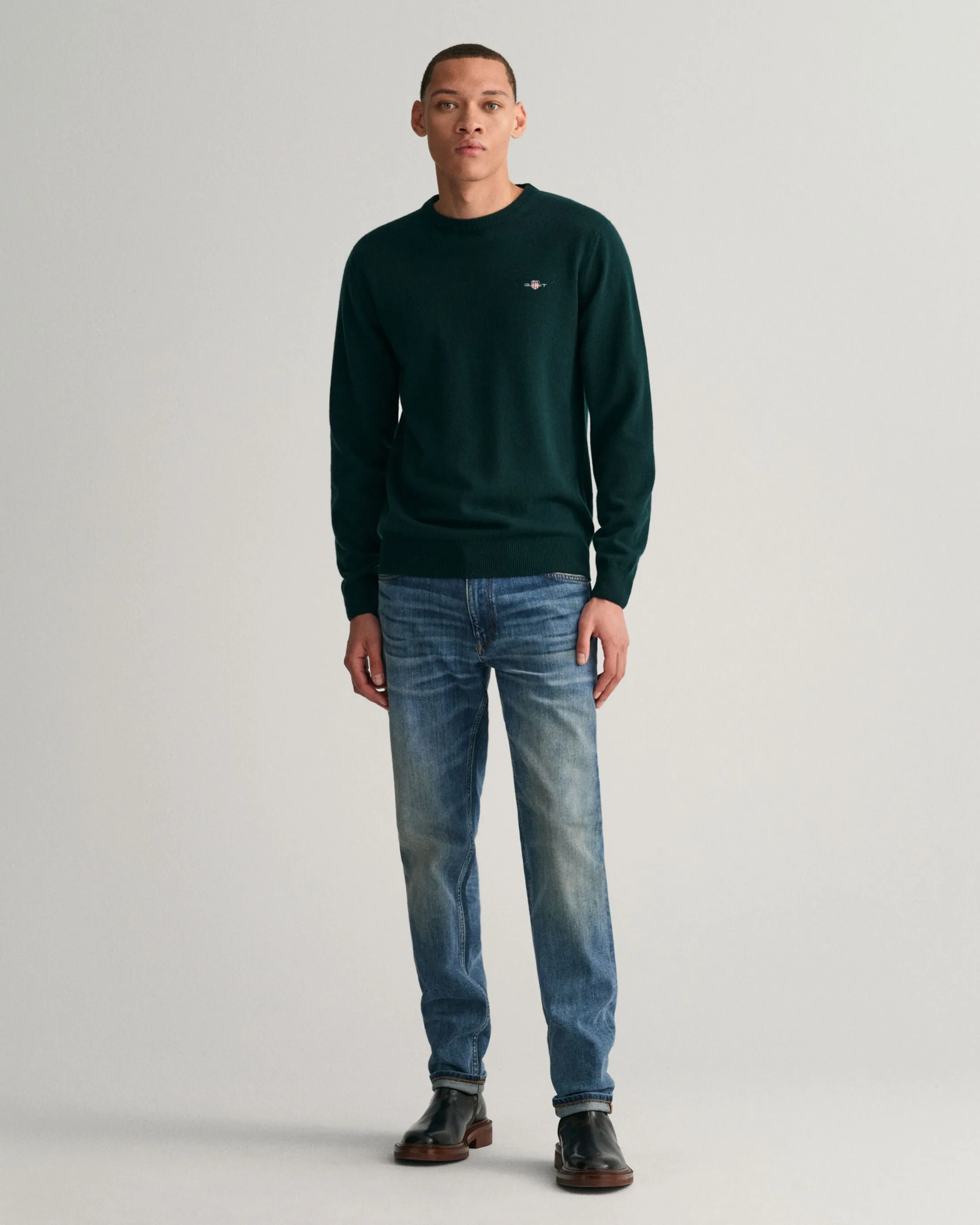 GANT - Superfine Lambswool C-Neck Sweater, Tartan Green