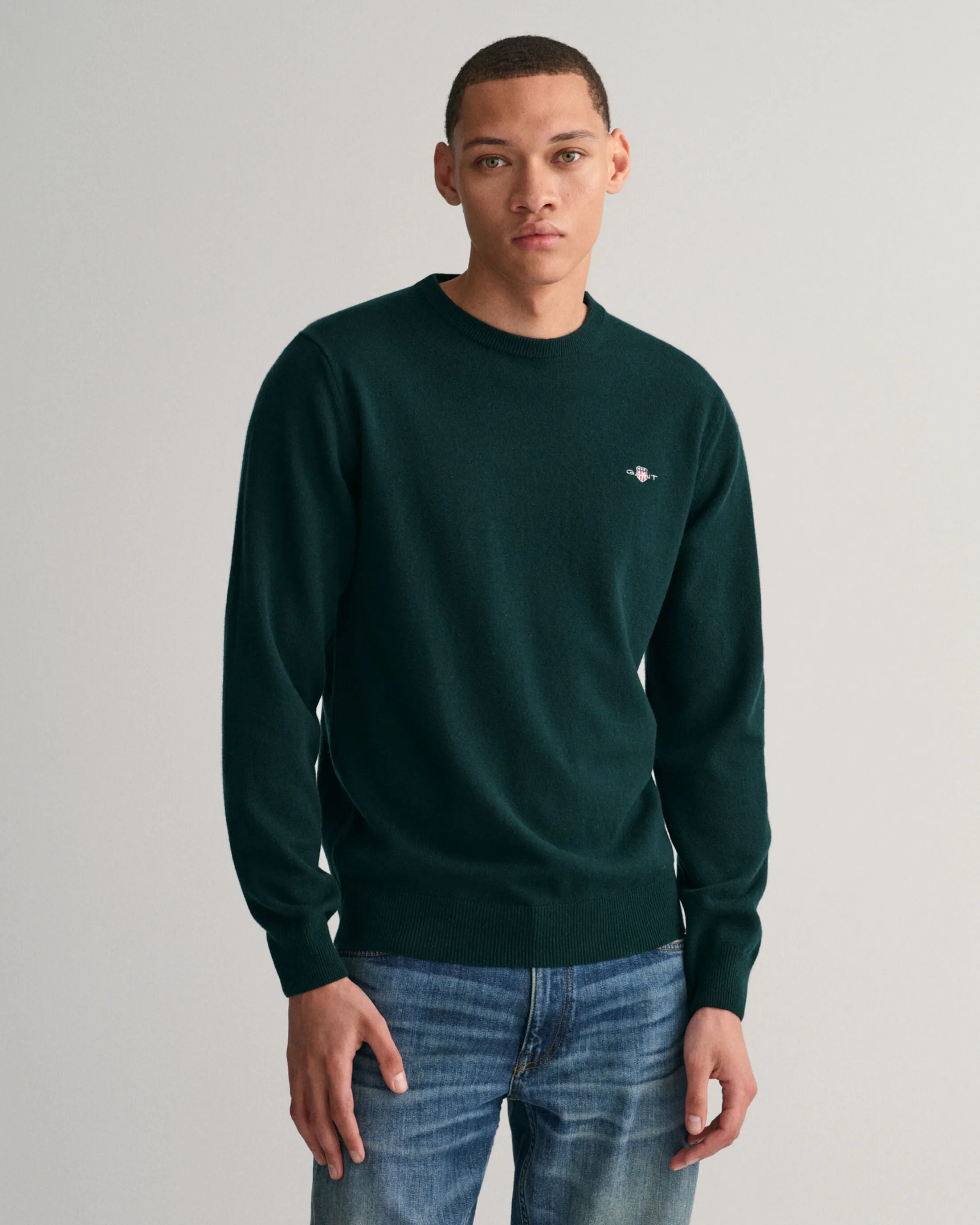 GANT - Superfine Lambswool C-Neck Sweater, Tartan Green