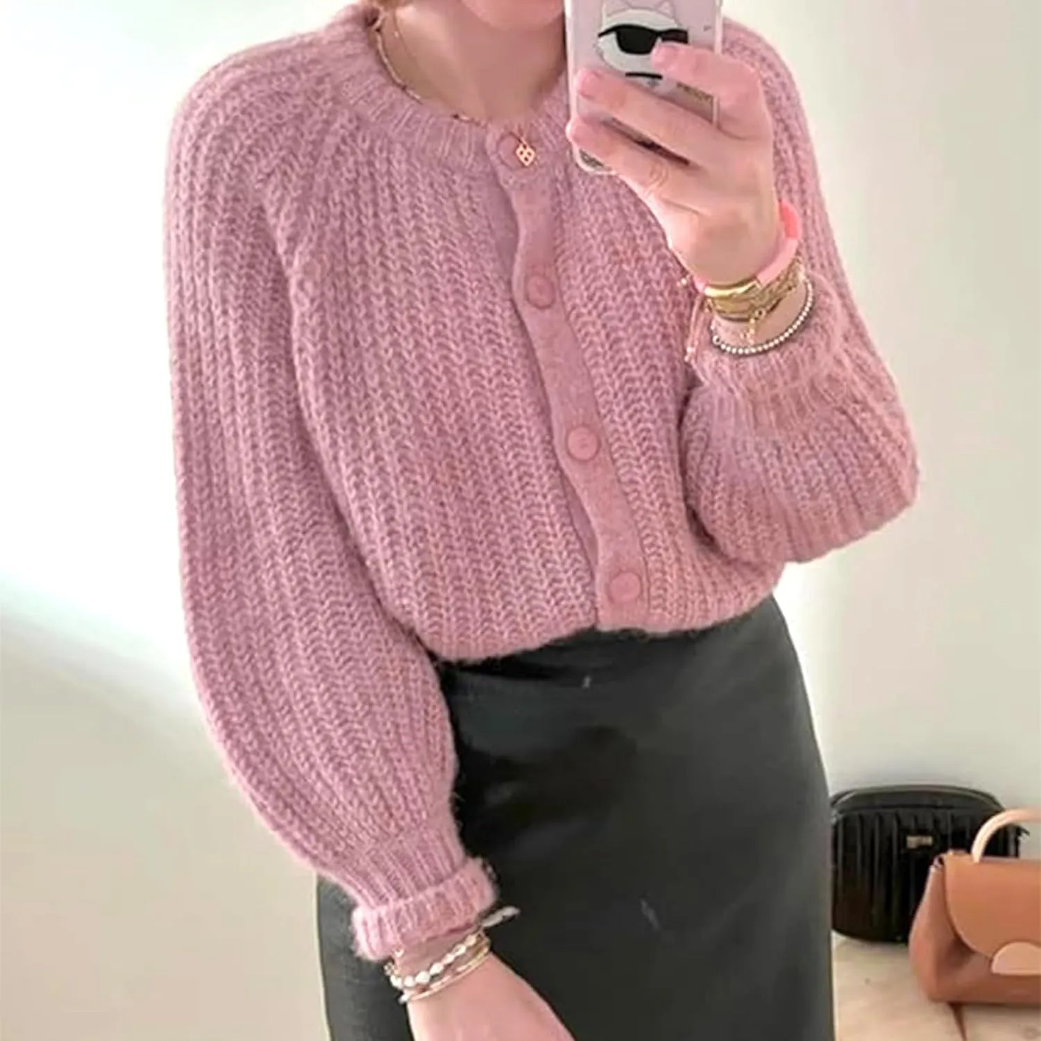 Hixiaohe Cardigan Sweater for Women Long Sleeve Button Y2K Chunky Knit Sweater Fall Casual Open Front Outwear Knitwear Coat