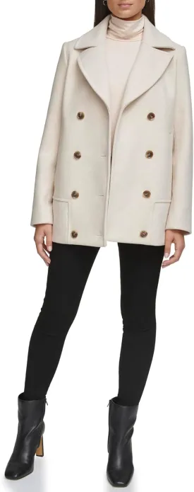 Kenneth Cole Women's Double Breast Notch Collar Button Details Wool Coat