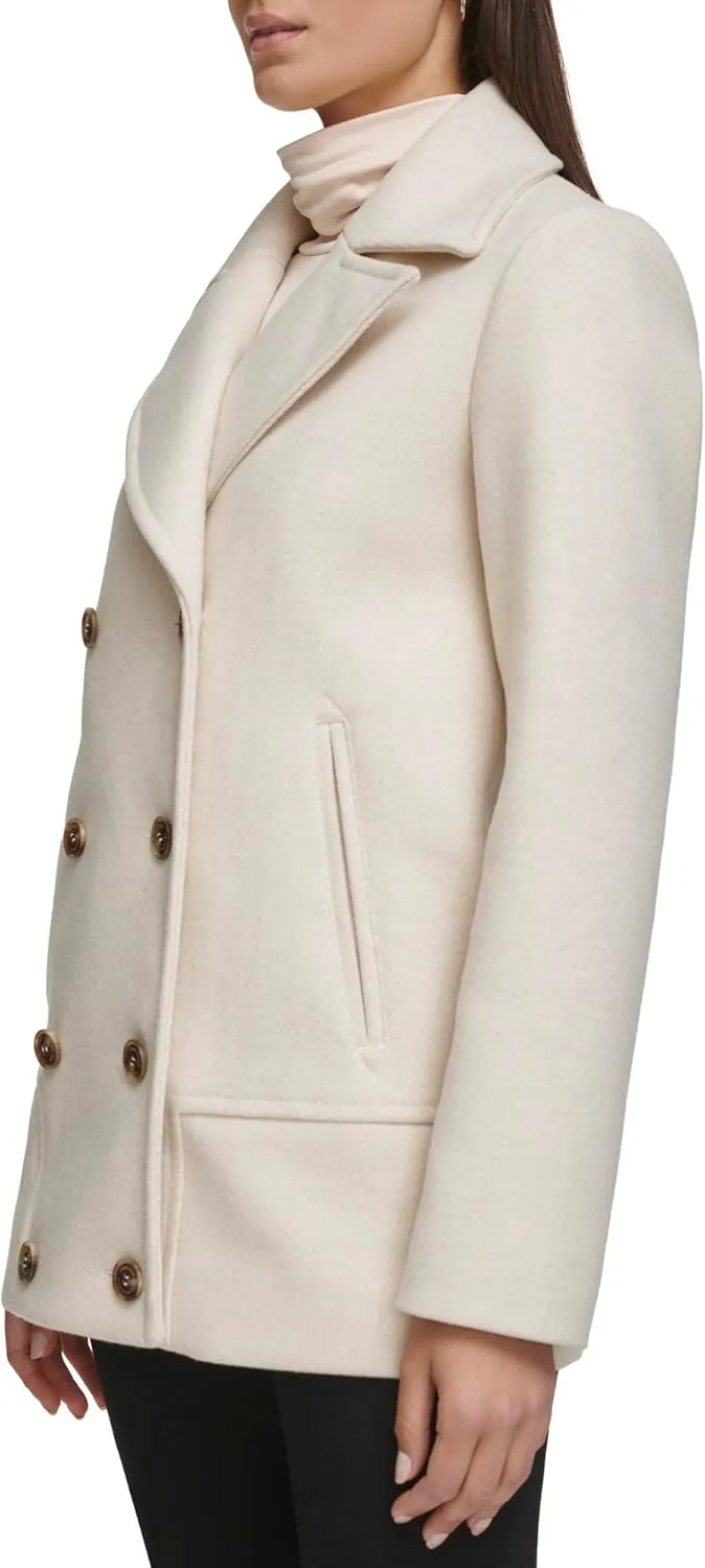 Kenneth Cole Women's Double Breast Notch Collar Button Details Wool Coat