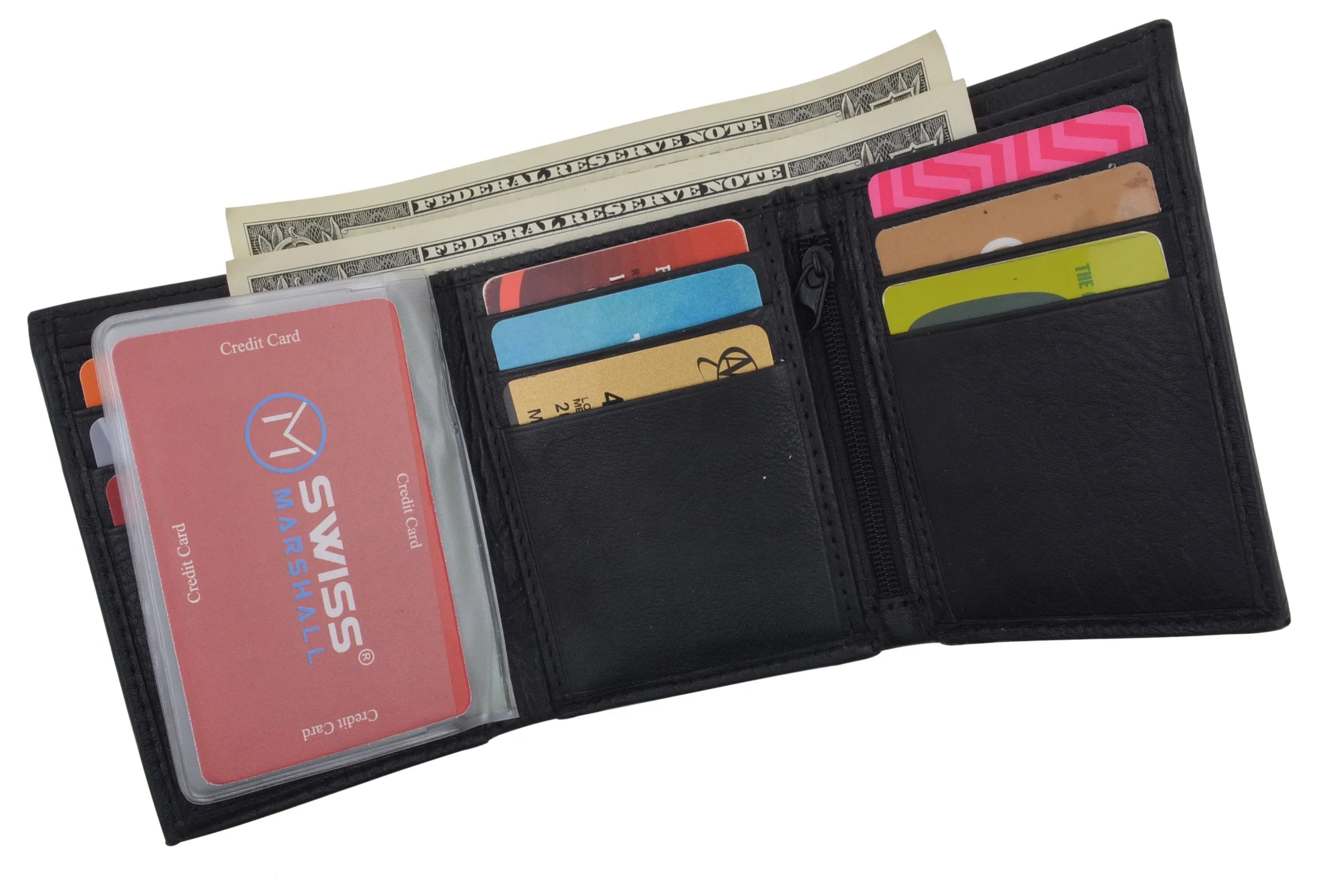 Leather RFID Blocking Trifold Credit Card Mens Wallet W/Outside ID Window & Box RFID521355