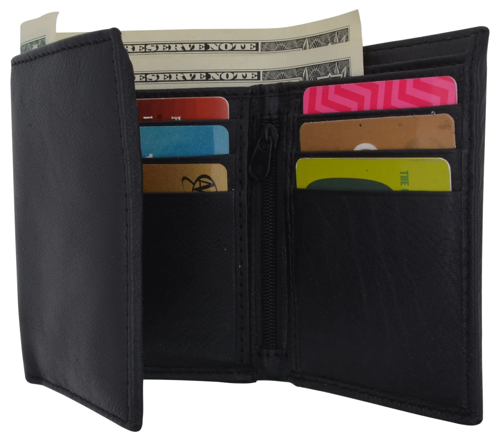 Leather RFID Blocking Trifold Credit Card Mens Wallet W/Outside ID Window & Box RFID521355