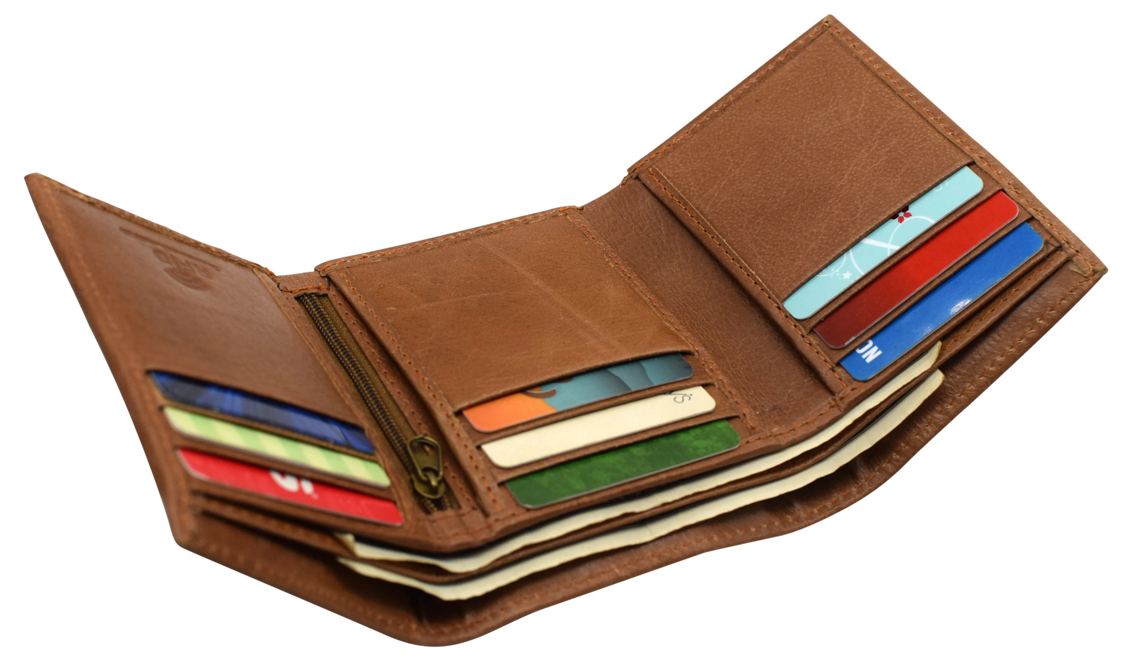 Leather RFID Blocking Trifold Credit Card Mens Wallet W/Outside ID Window & Box RFID521355