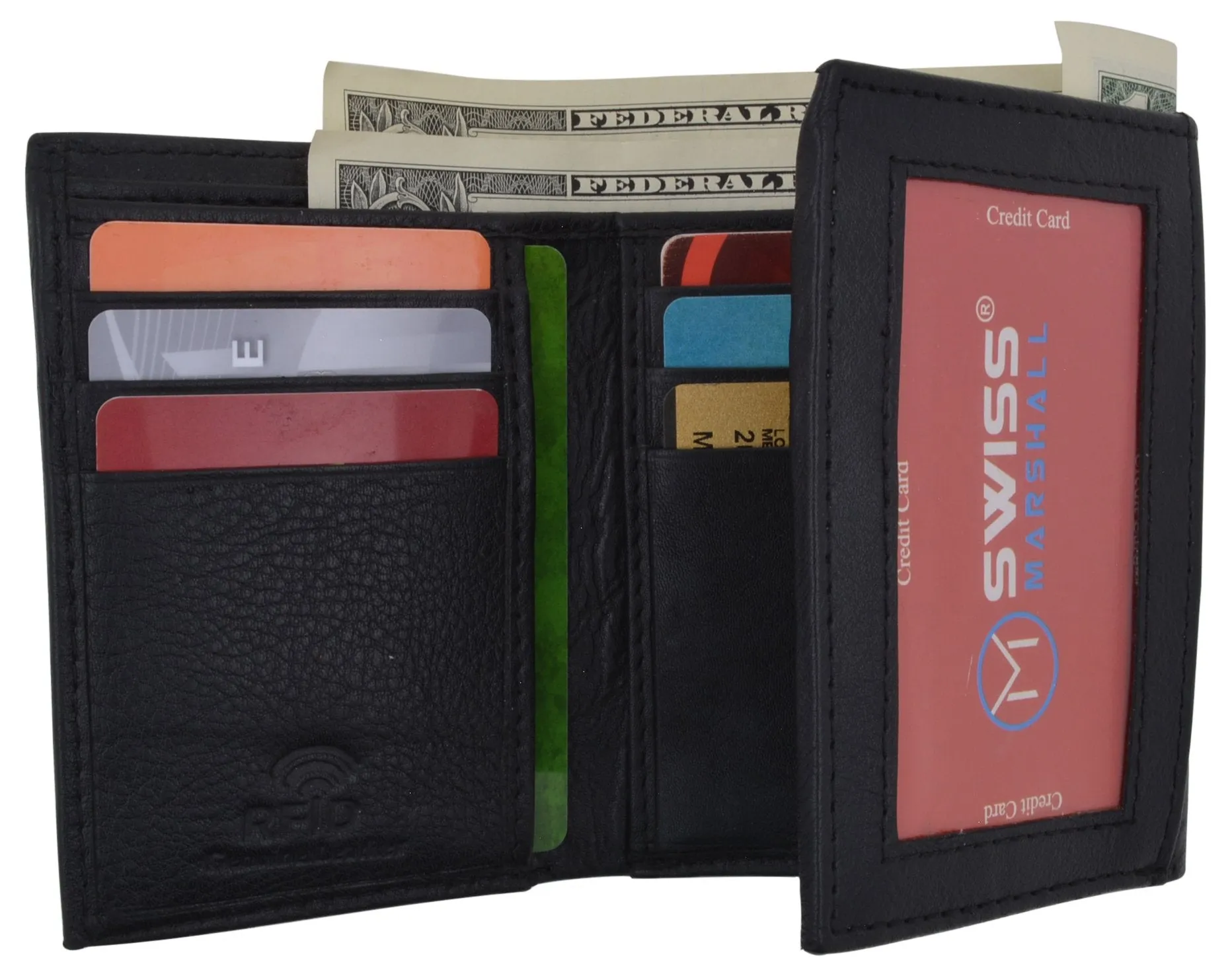 Leather RFID Blocking Trifold Credit Card Mens Wallet W/Outside ID Window & Box RFID521355