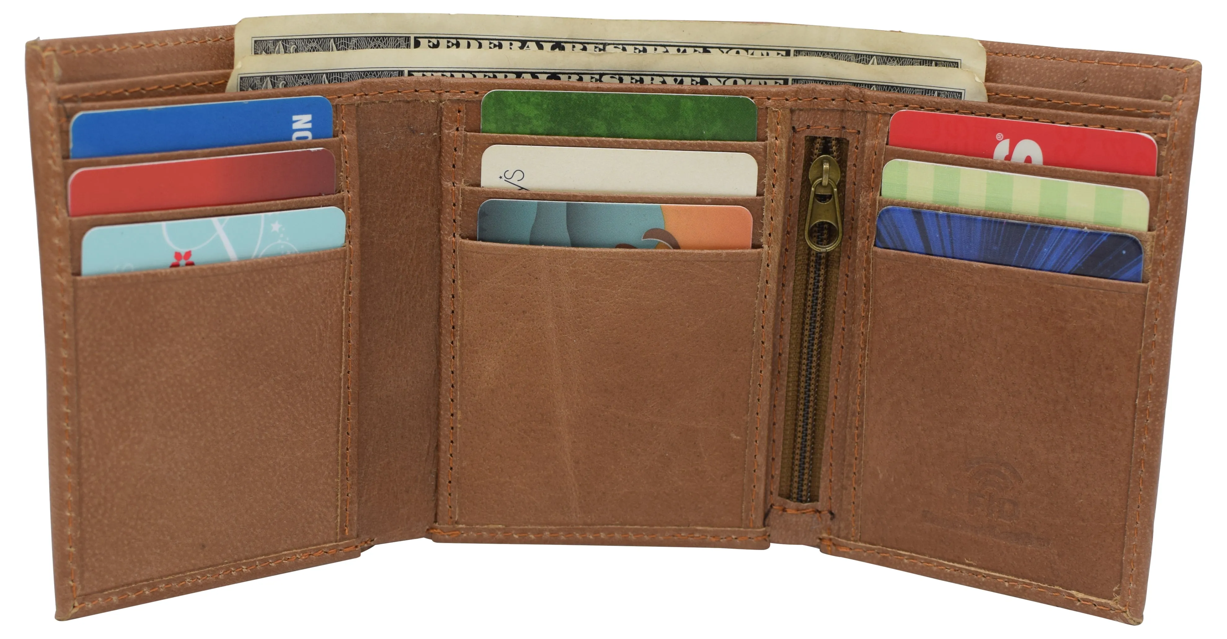 Leather RFID Blocking Trifold Credit Card Mens Wallet W/Outside ID Window & Box RFID521355