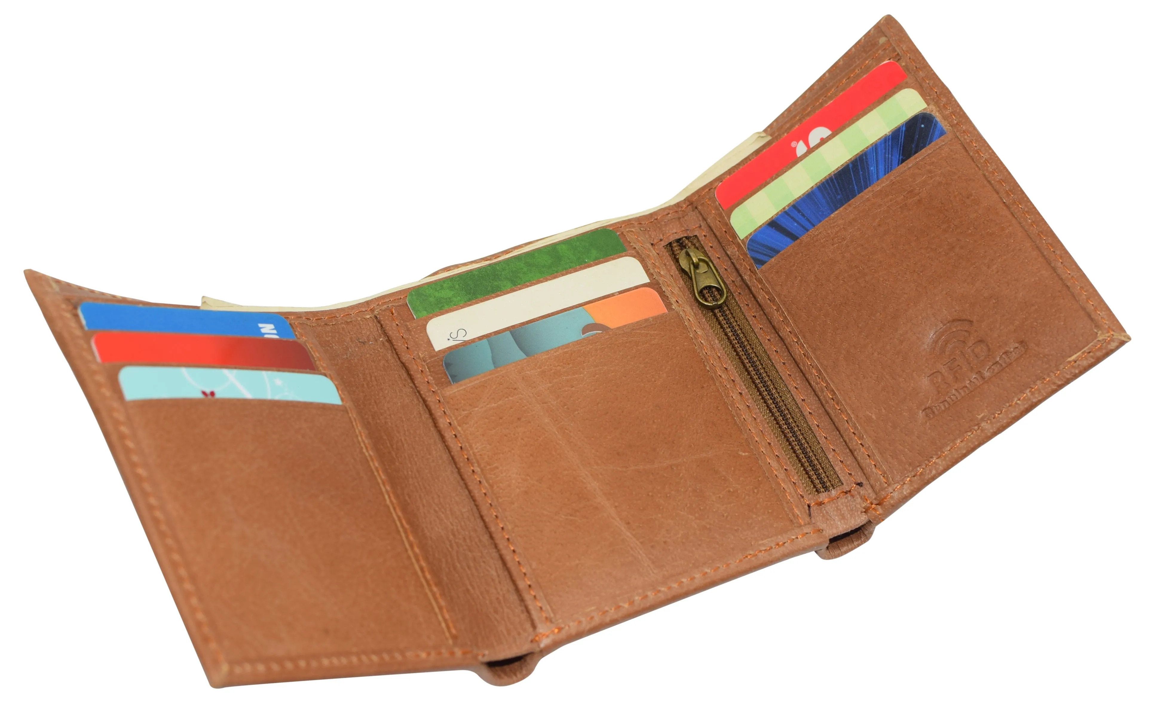 Leather RFID Blocking Trifold Credit Card Mens Wallet W/Outside ID Window & Box RFID521355