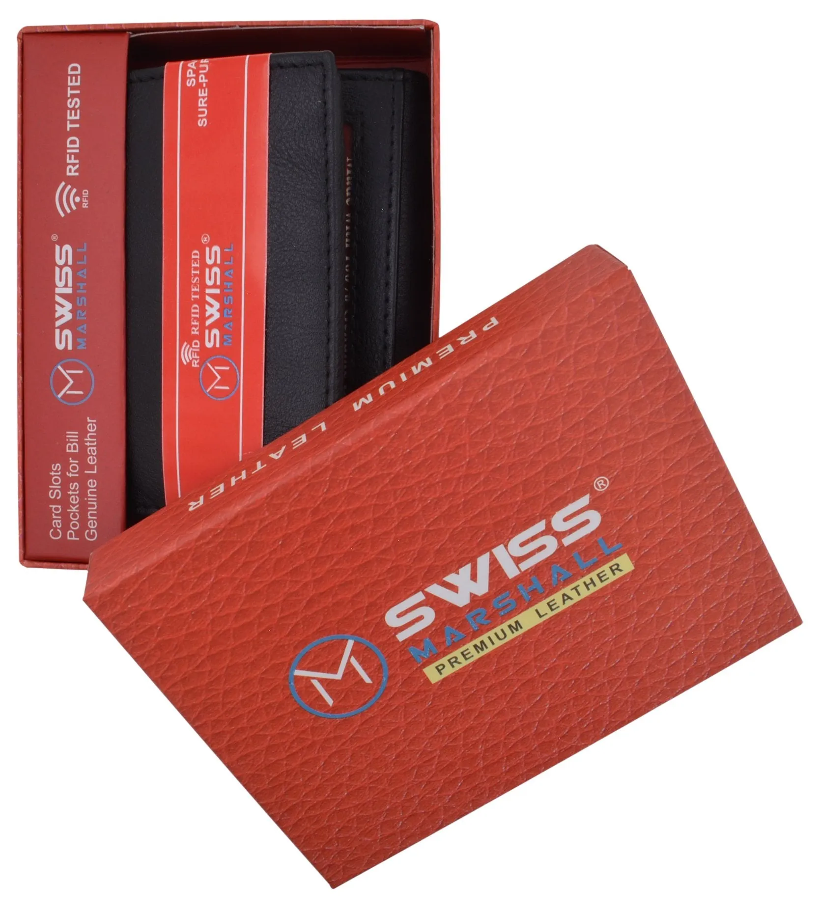 Leather RFID Blocking Trifold Credit Card Mens Wallet W/Outside ID Window & Box RFID521355