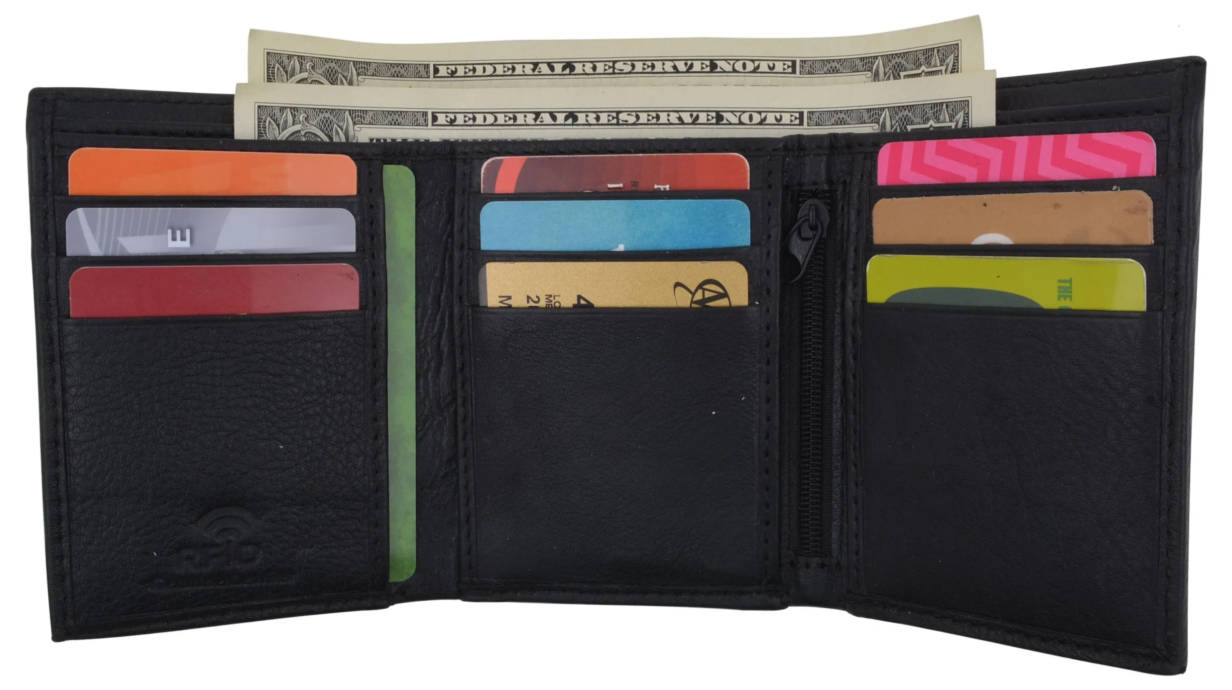 Leather RFID Blocking Trifold Credit Card Mens Wallet W/Outside ID Window & Box RFID521355