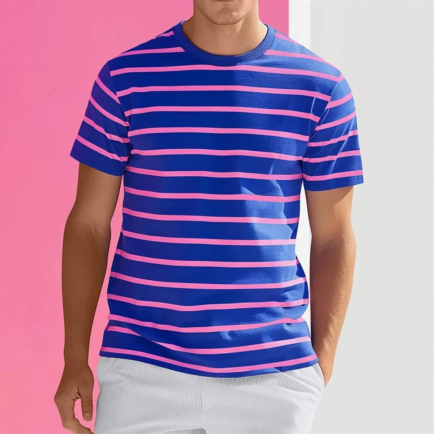 Mens Fashion Striped Short Sleeve Shirt Casual Fitted Everday Work T-Shirts Basic Going Out Travel Tee Tops