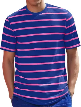 Mens Fashion Striped Short Sleeve Shirt Casual Fitted Everday Work T-Shirts Basic Going Out Travel Tee Tops