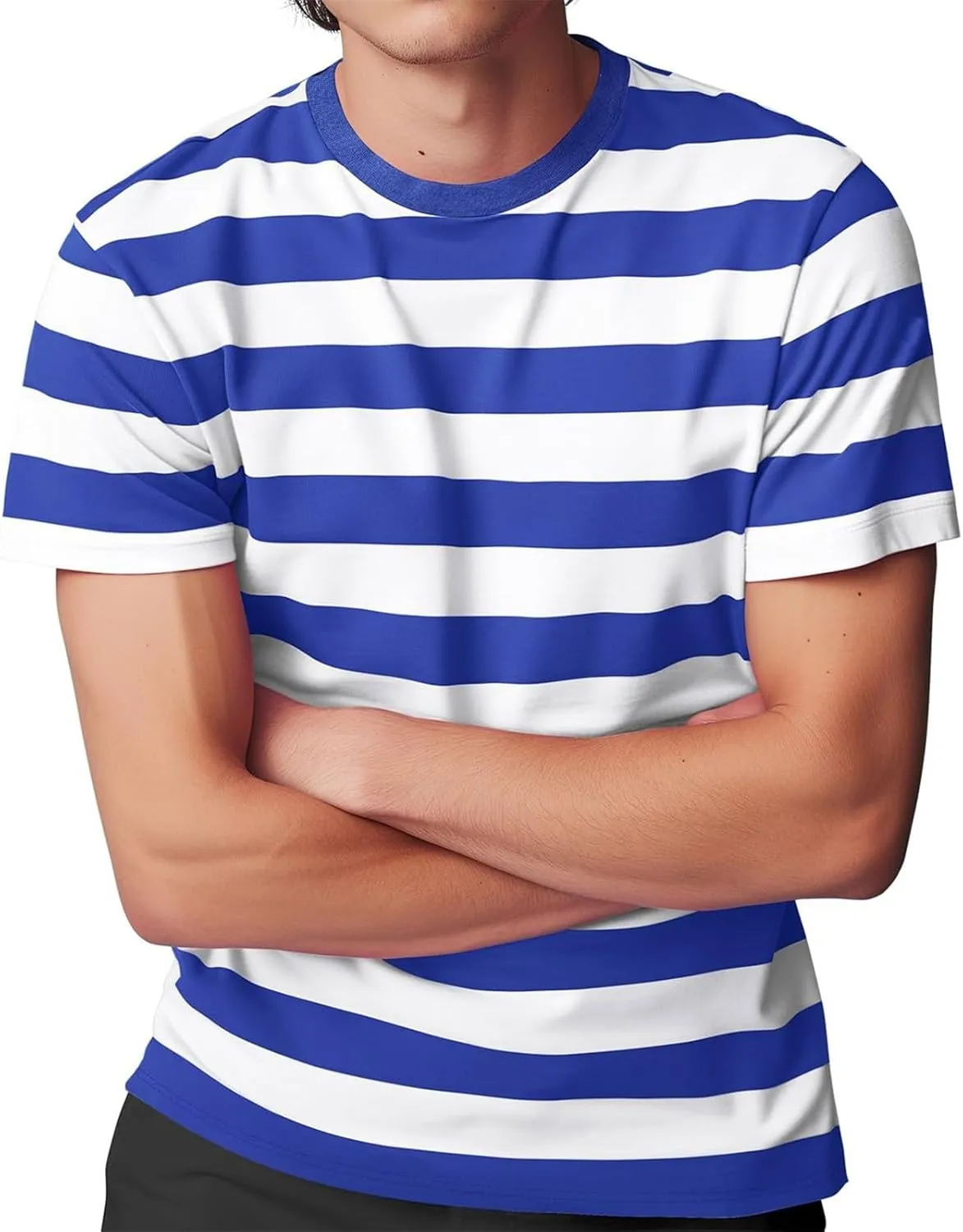 Mens Fashion Striped Short Sleeve Shirt Casual Fitted Everday Work T-Shirts Basic Going Out Travel Tee Tops