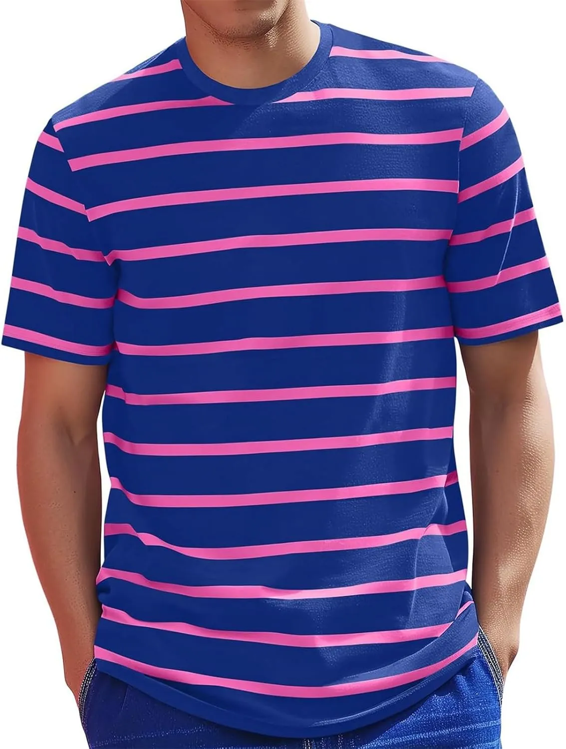 Mens Fashion Striped Short Sleeve Shirt Casual Fitted Everday Work T-Shirts Basic Going Out Travel Tee Tops