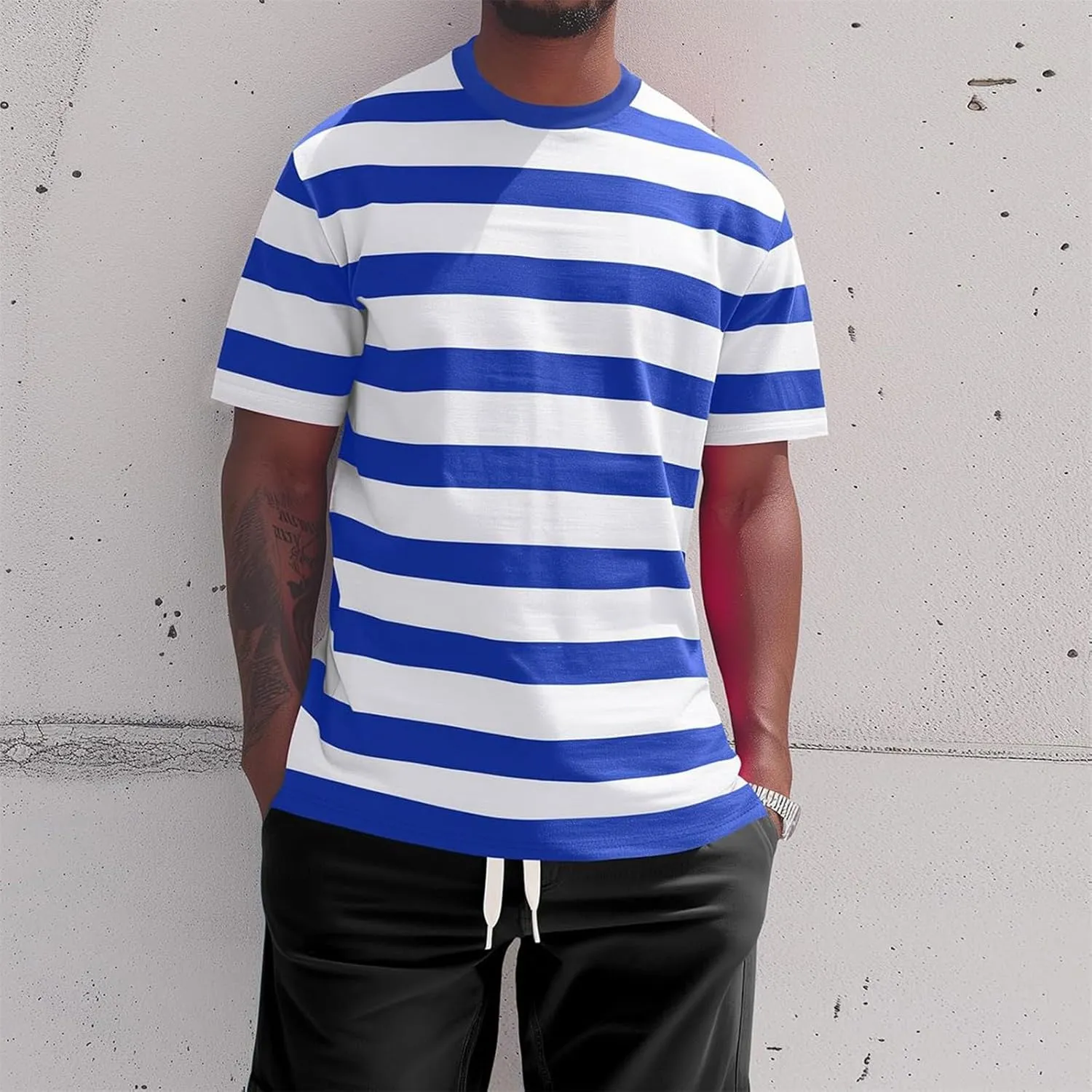 Mens Fashion Striped Short Sleeve Shirt Casual Fitted Everday Work T-Shirts Basic Going Out Travel Tee Tops
