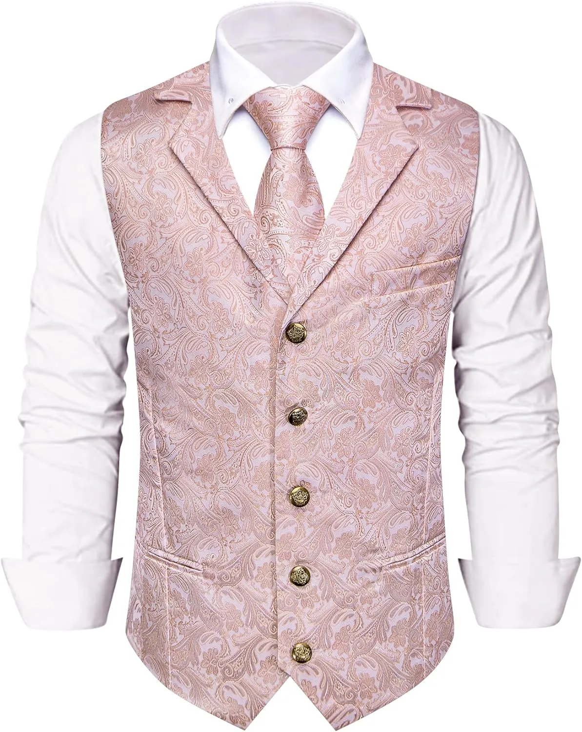 Mens Victorian Vest Tie Set Silk Paisley Suit Vests Formal Waistcoat Gothic Steampunk Vest with Notched Lapels