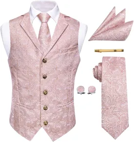 Mens Victorian Vest Tie Set Silk Paisley Suit Vests Formal Waistcoat Gothic Steampunk Vest with Notched Lapels