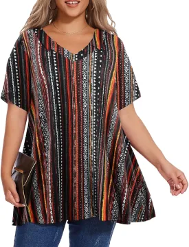 OVERWORETY Women's Plus Size T-Shirt Short Sleeve Lapel V Neck Loose Fitted Polo Tunic Tops