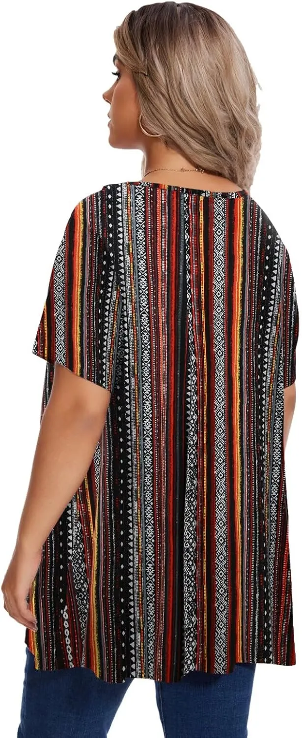 OVERWORETY Women's Plus Size T-Shirt Short Sleeve Lapel V Neck Loose Fitted Polo Tunic Tops