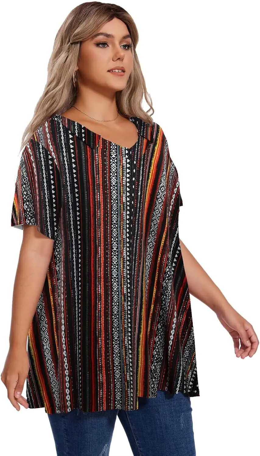 OVERWORETY Women's Plus Size T-Shirt Short Sleeve Lapel V Neck Loose Fitted Polo Tunic Tops