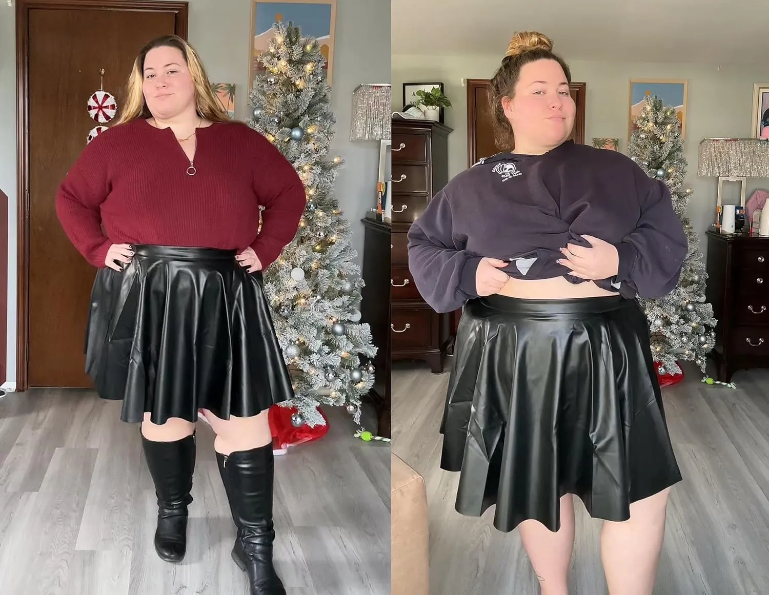 RITERA Plus Size Basic Versatile Stretchy Elastic Waist Flared Casual Mini Skater Skirt/Pleated Plaid Skirt for Women XL-5XL