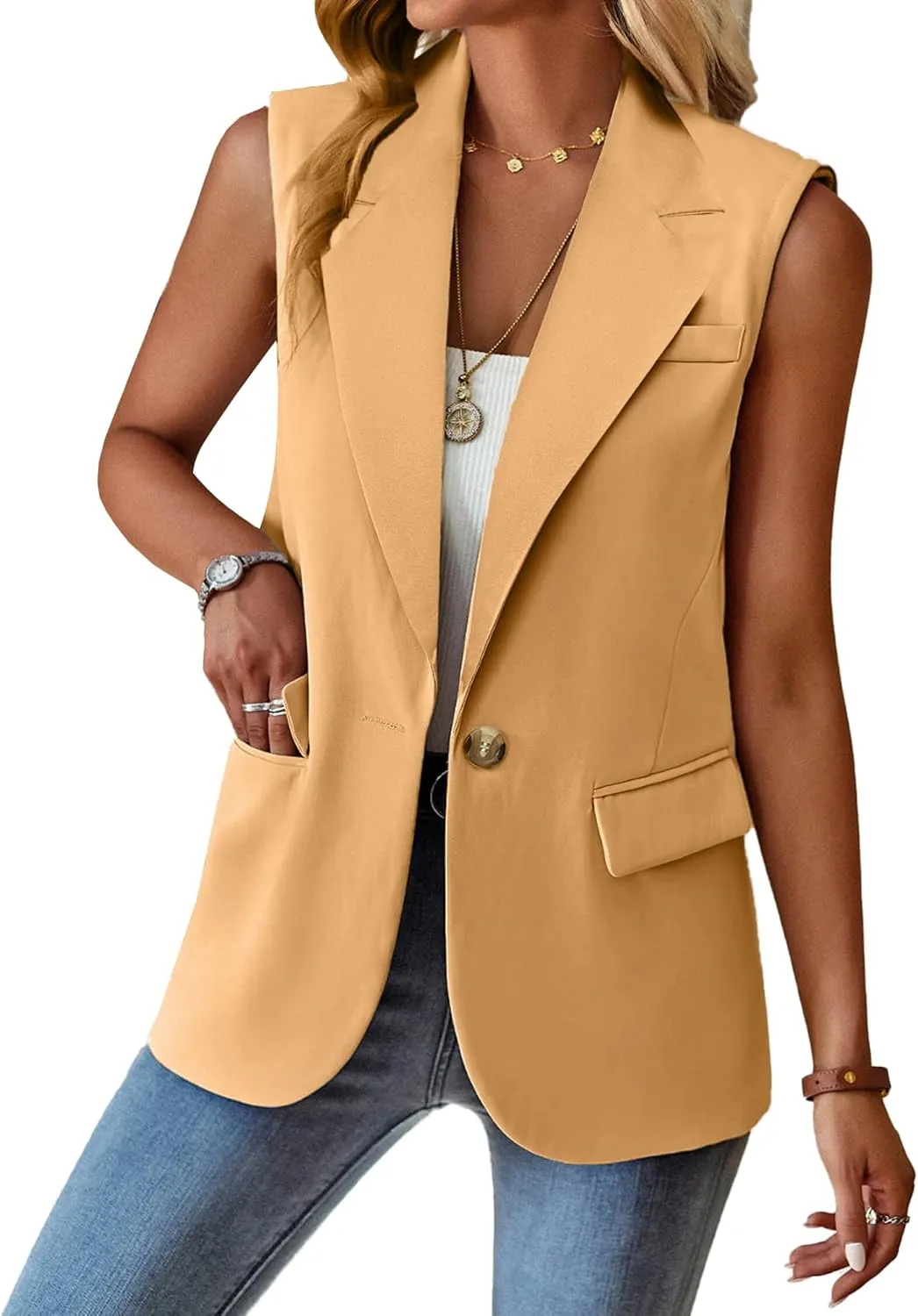 Spicy Sandia Sleeveless Blazer Vests Dress Fashion Business Casual Dressy Jacket Spring Summer Trendy Work Clothes