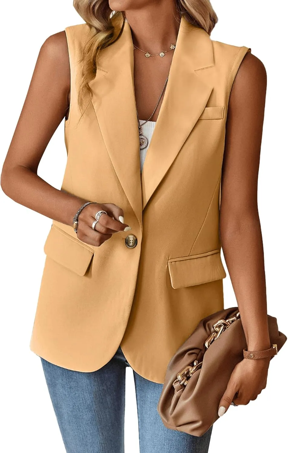 Spicy Sandia Sleeveless Blazer Vests Dress Fashion Business Casual Dressy Jacket Spring Summer Trendy Work Clothes