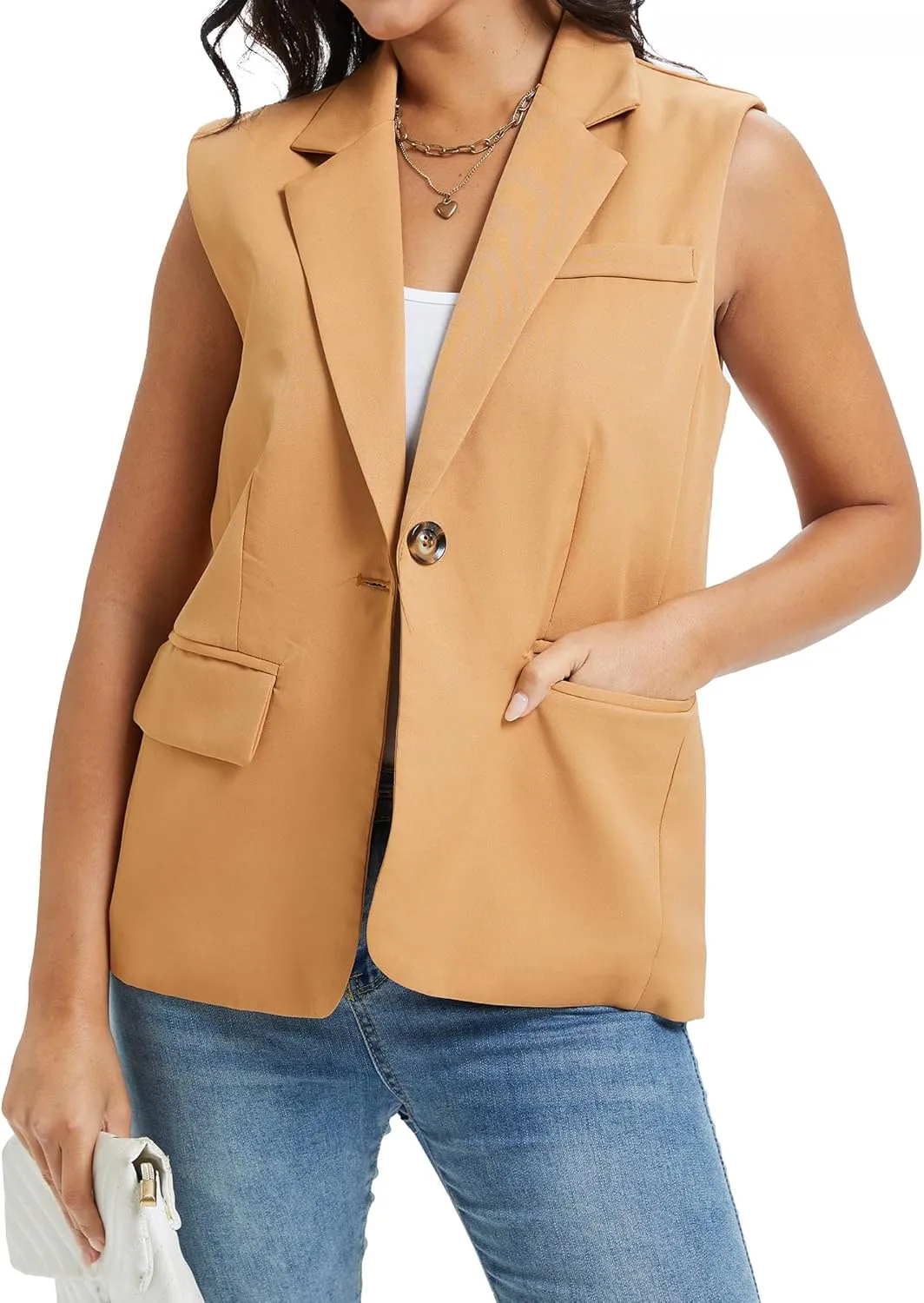 Spicy Sandia Sleeveless Blazer Vests Dress Fashion Business Casual Dressy Jacket Spring Summer Trendy Work Clothes