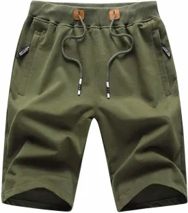 STICKON Mens Shorts Casual Classic Fit Drawstring Summer Beach Shorts with Zipper Pockets