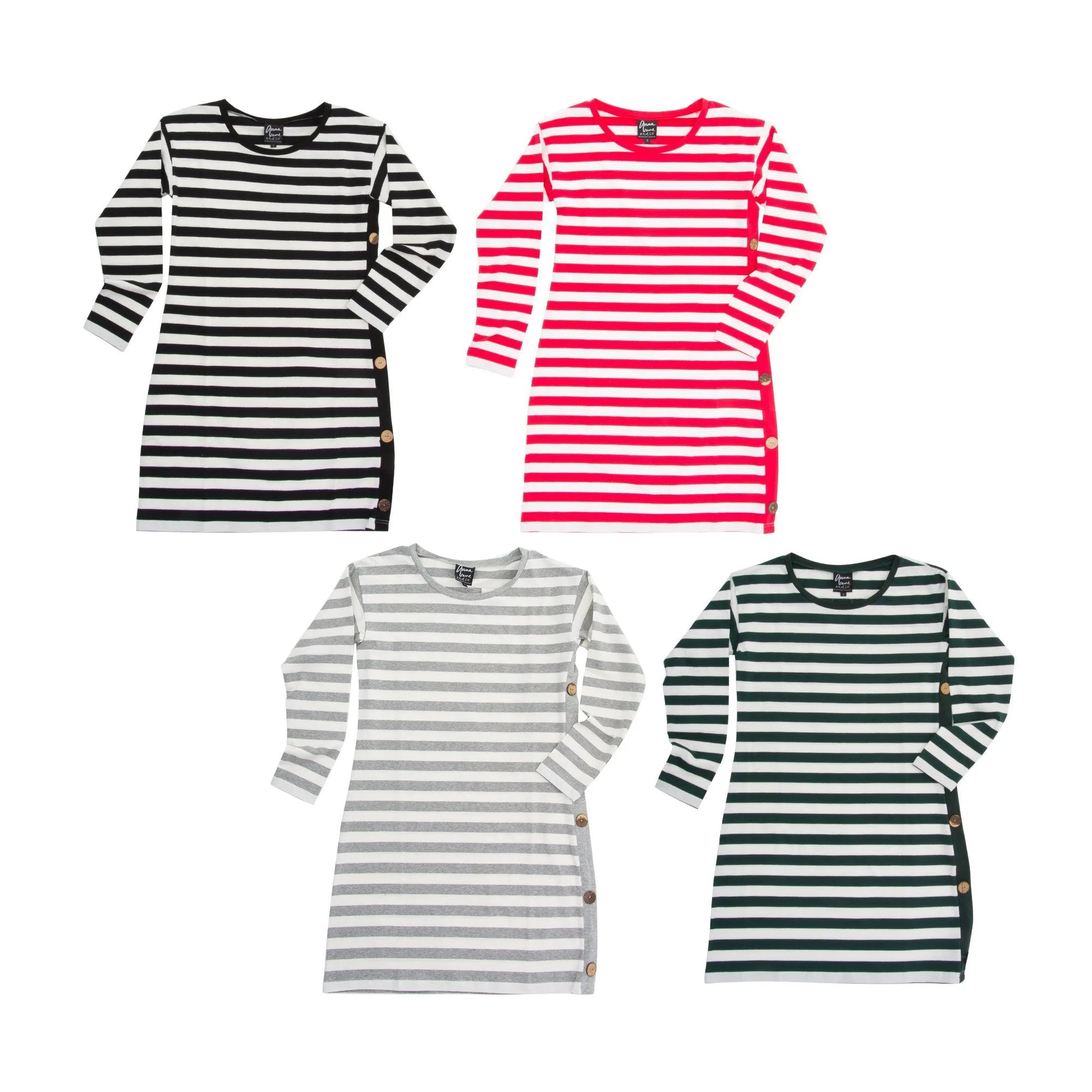 Stripe Long Sleeve Dress with Button Details