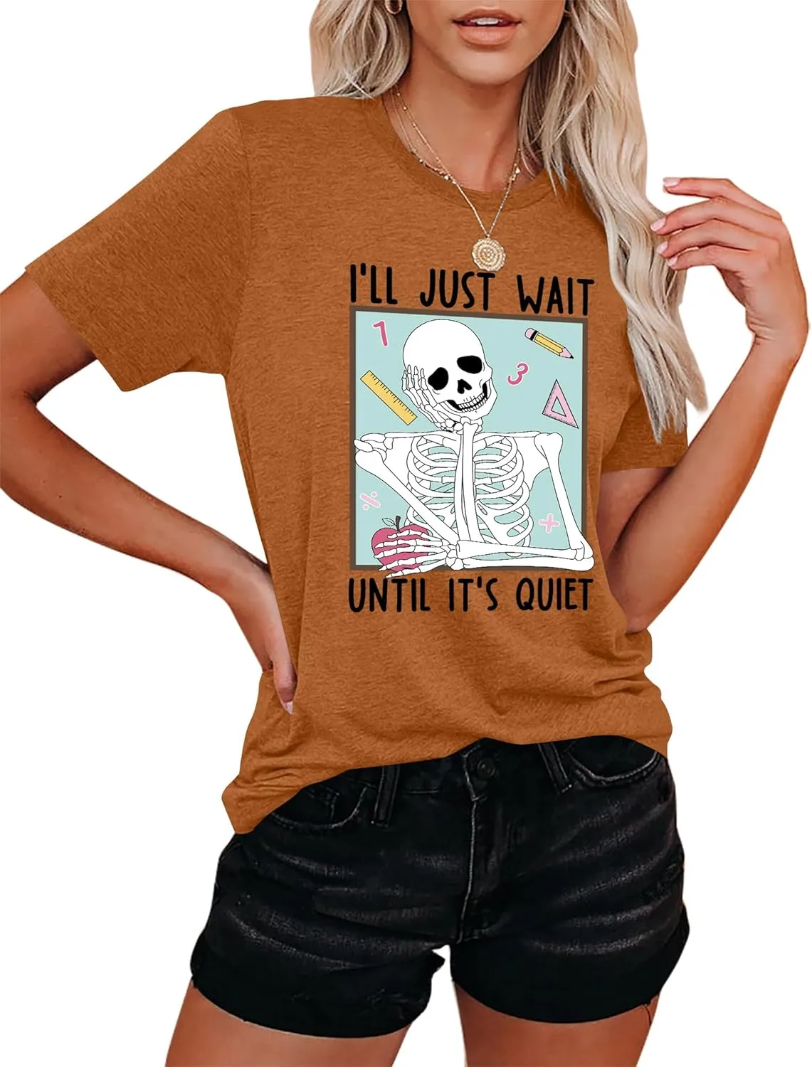 Teacher T-Shirt for Women I'll Just Wait Until It's Quiet Shirt Funny Teacher Graphic Tee Tops