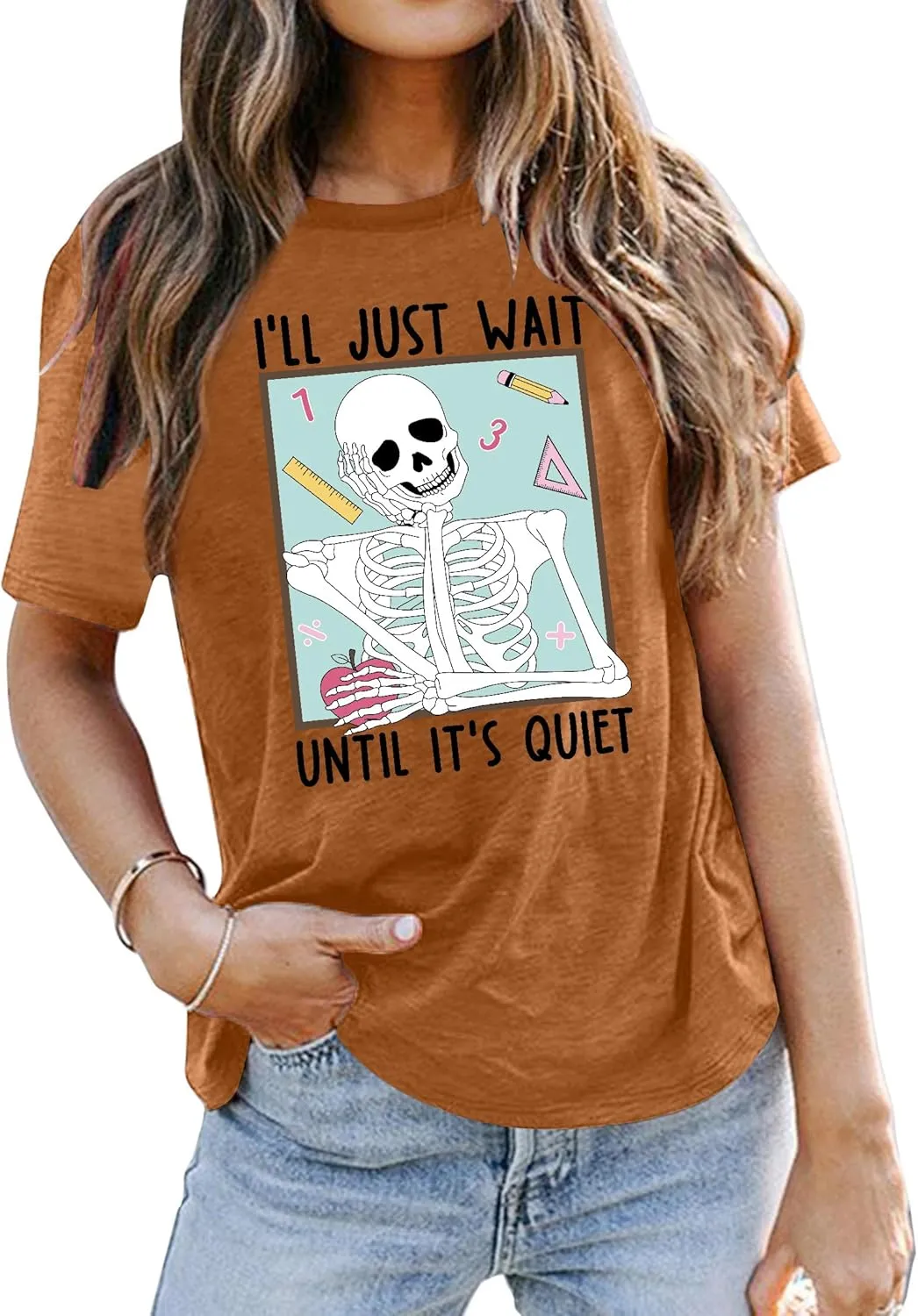Teacher T-Shirt for Women I'll Just Wait Until It's Quiet Shirt Funny Teacher Graphic Tee Tops