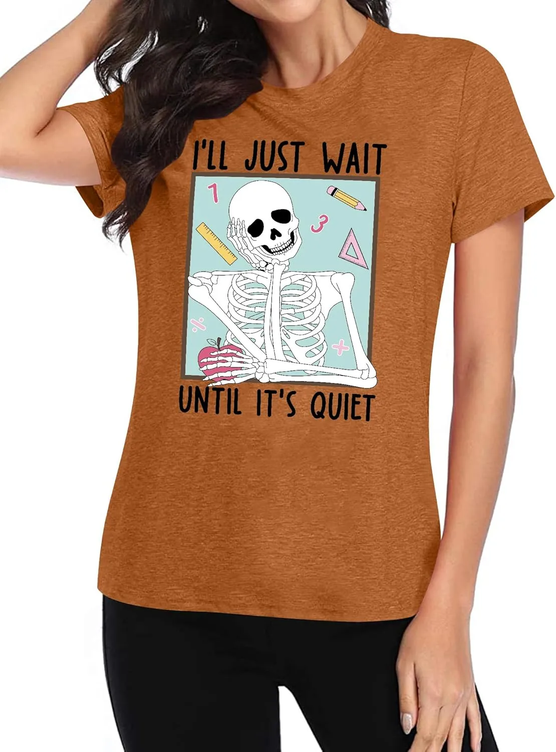 Teacher T-Shirt for Women I'll Just Wait Until It's Quiet Shirt Funny Teacher Graphic Tee Tops