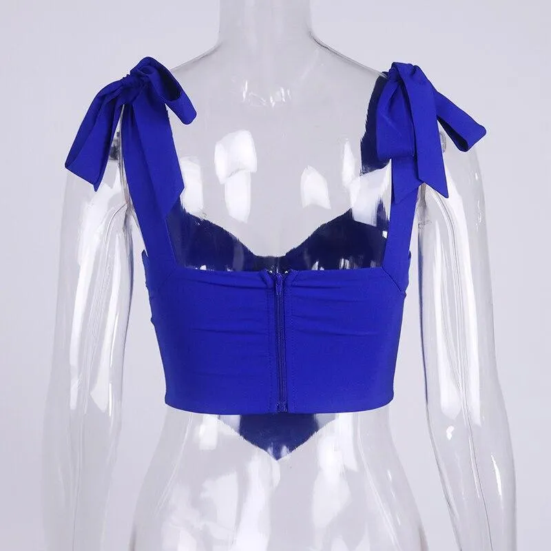 Tie up Zipper Padded Boning V Neck Tank Tops