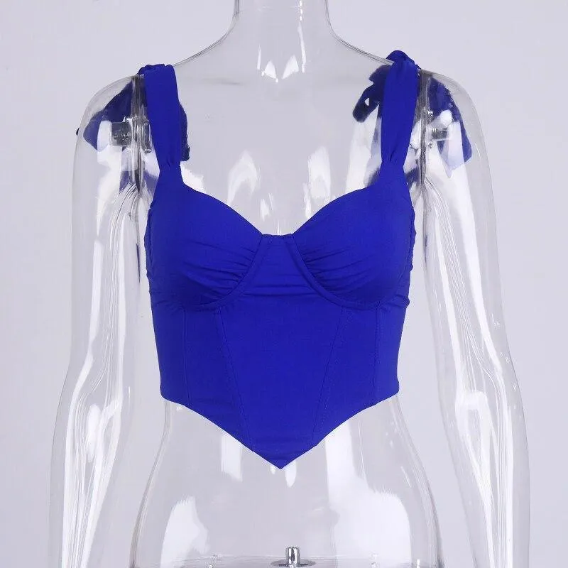 Tie up Zipper Padded Boning V Neck Tank Tops