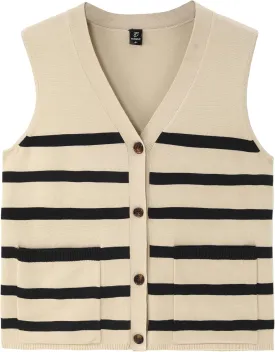 Totatuit Women's Sweater Vests Striped Lightweight Knit Tank Top Trendy Sweater Vest for Women with Pockets