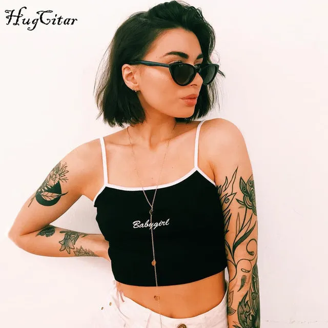 VenusFox Letter print embroidery fashion cami crop top