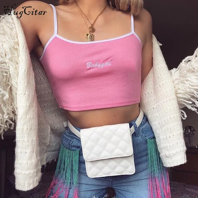 VenusFox Letter print embroidery fashion cami crop top