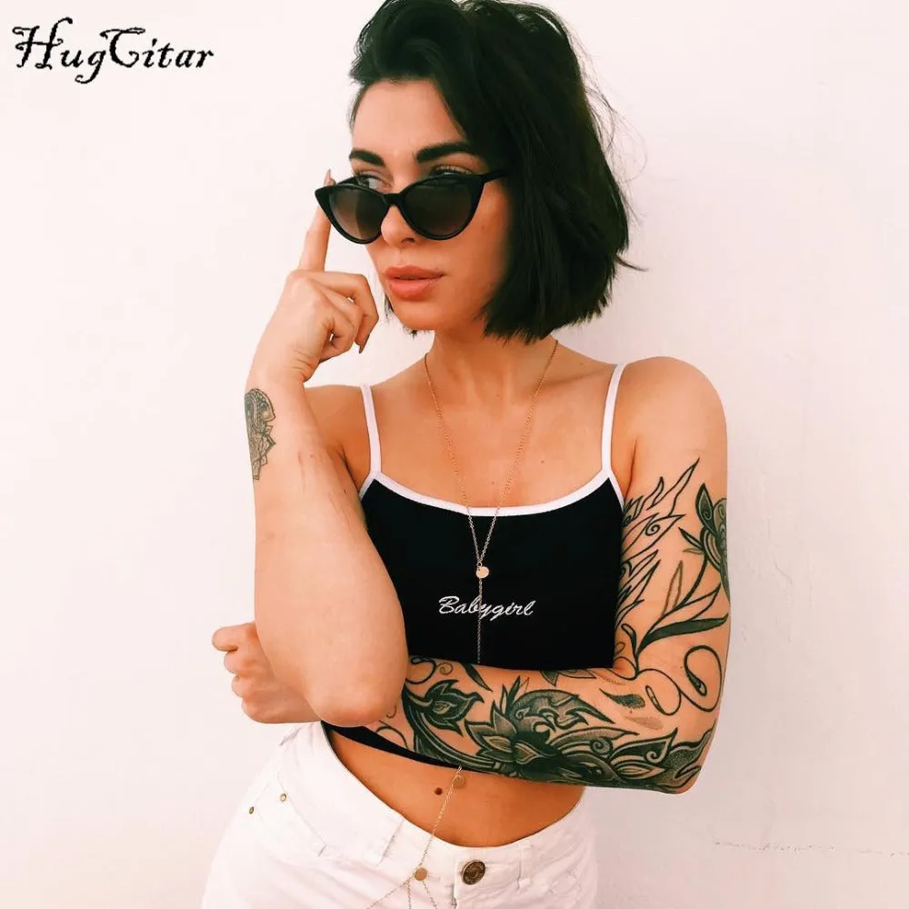 VenusFox Letter print embroidery fashion cami crop top
